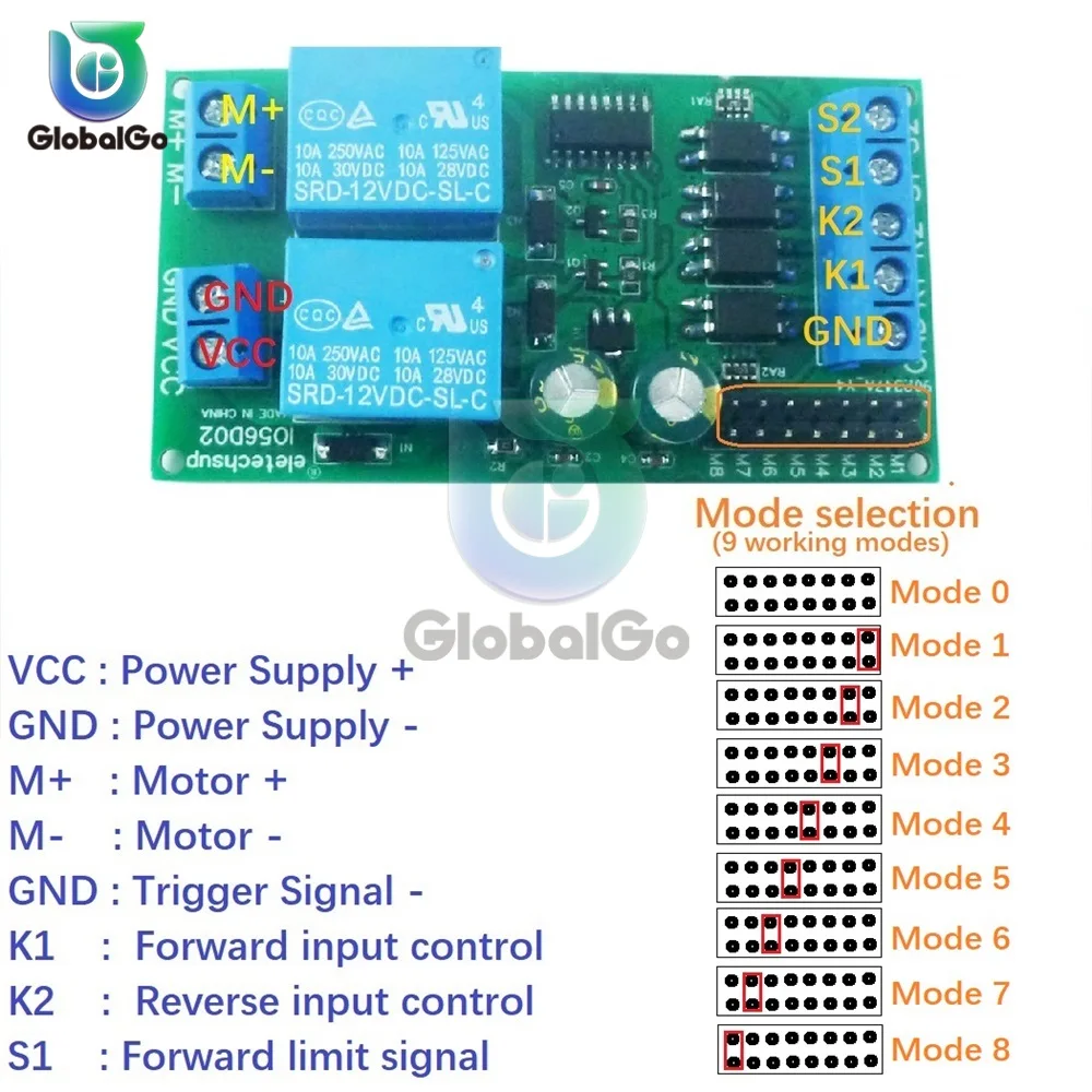IO56D02 DC 12V 24V Motor Controller Relay Board Forward Reverse Control Limit Start Stop Switch Motor Controller Module