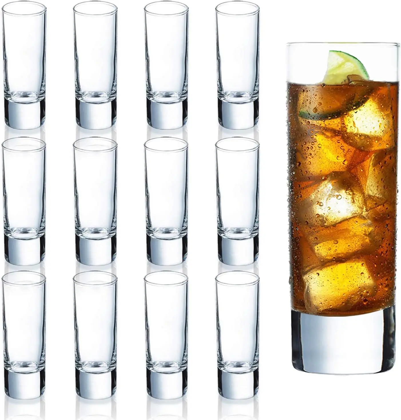 

Clear Heavy Base Shot Glasses 12 Pack, 2 oz Tall Glass Set for Whiskey Tequila Vodka