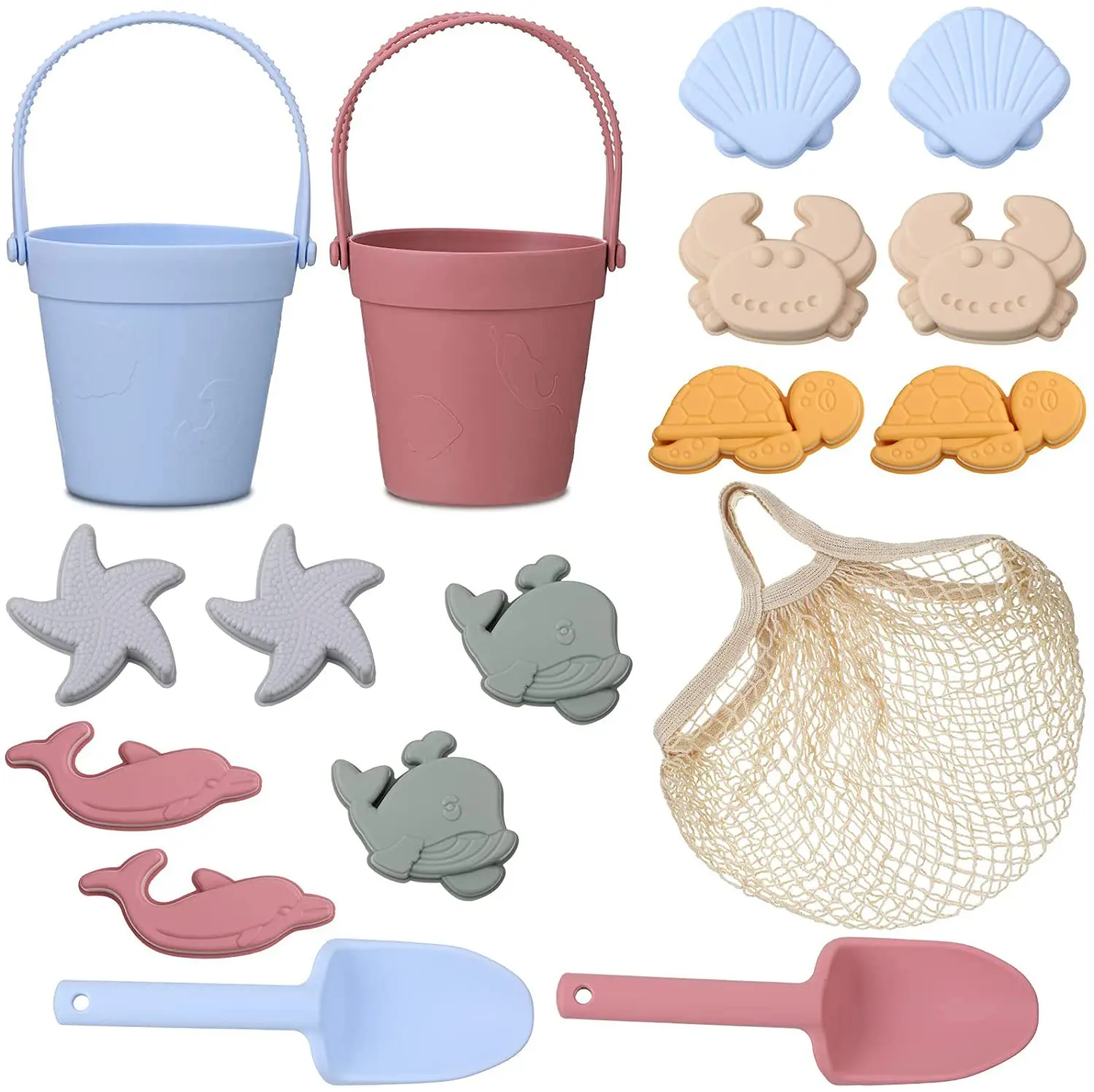 Eco Friendly 6 pcs Seaside Summer Kids Play Baby Silicone Beach Bucket Sand Toys Set