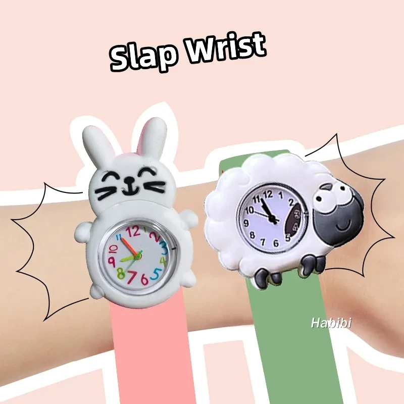 Desenhos animados animal pulso relógios infantis, colorido Silicone Strap, crianças aprendem tempo relógios, tapa pulseira, Dropshipping, novo, 2024