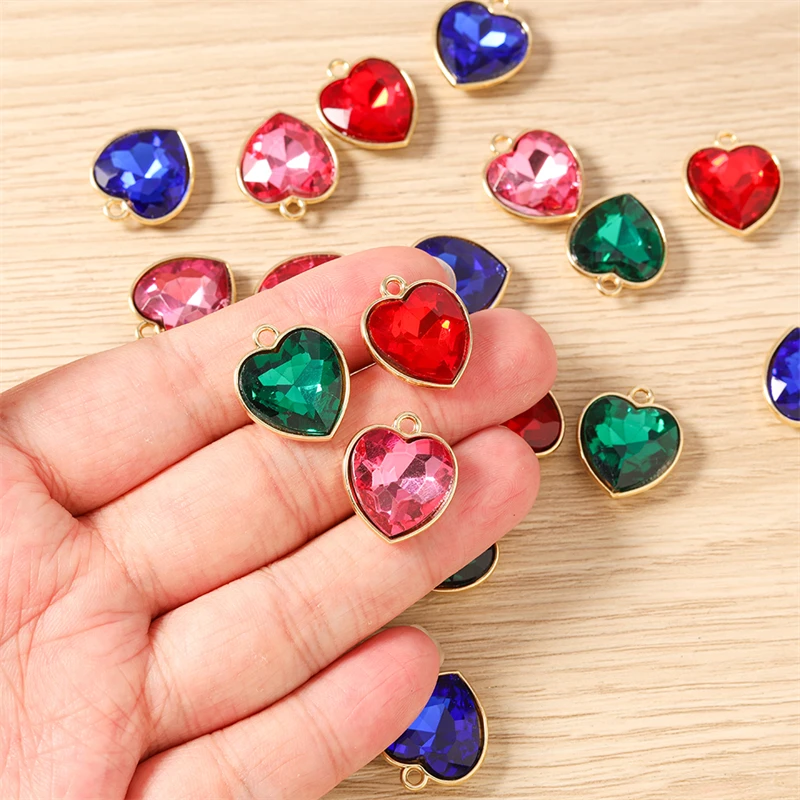 10 Stück niedliche, bunte Kristall-Metall-Herzanhänger zum Basteln von Halsketten, Ohrringen, DIY-Handarbeiten und Schmuckzubehör – Detail 5