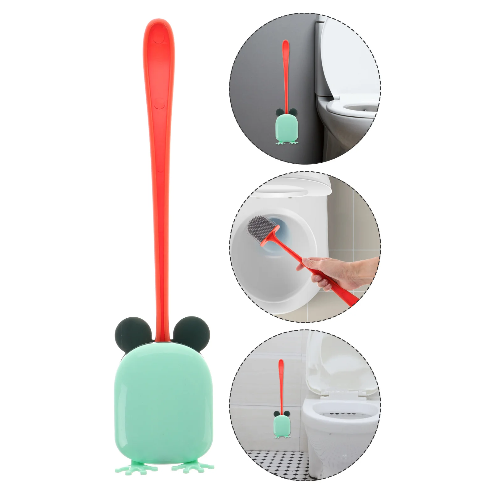 

1Set Soft Rubber Toilet Brush Ergonomic Handle Floor-Standing Design for Bathroom Hotel Office Mall Effective Cleaning Bowl