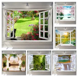 Imitation Window Forest Landscape Painting Tapestry Wall Hanging Bohemian Style Psychedelic Mandala Home Decor