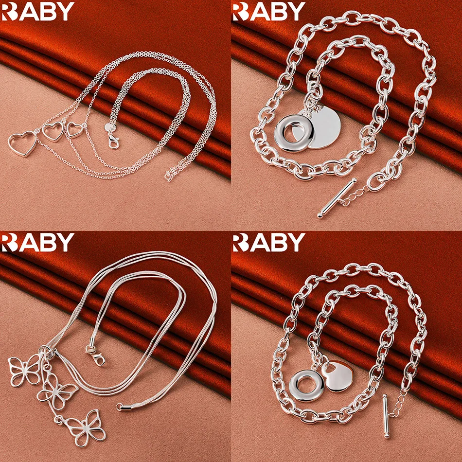 

URBABY 925 Sterling Silver 45cm Geometric Necklace For Women Men Charm Trend Birthday Gifts Fashion Party