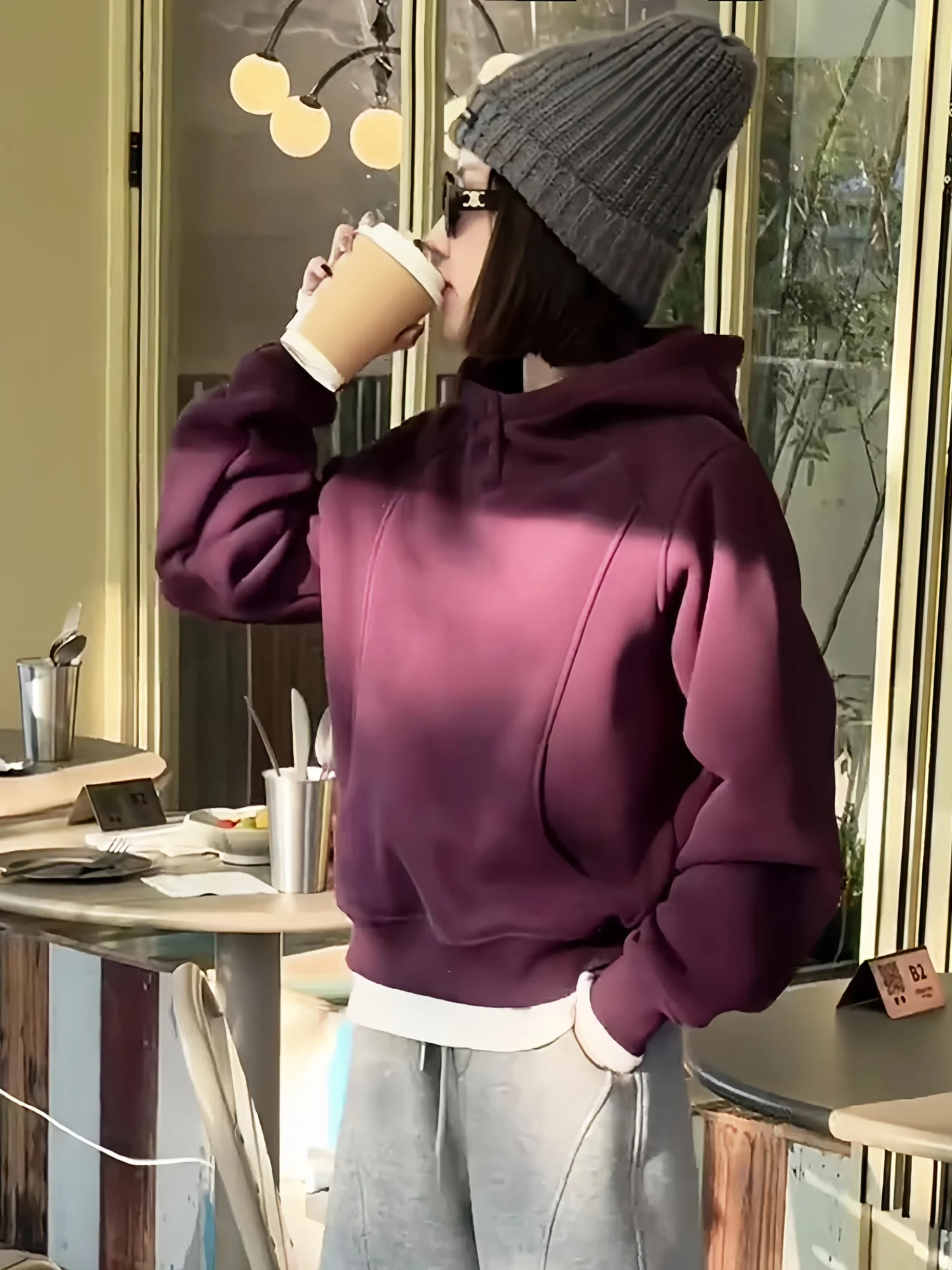 Lazin Sle Sweat à capuche Faion pour femme Coupe ample Velboa Inner Sve Longue fermeture éclair sur le devant Bouton unique Bot Dstring Oversiz...