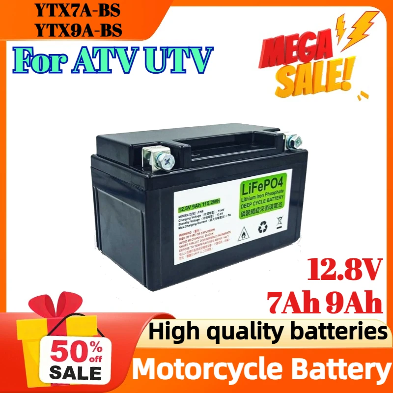

12.8V 7Ah 9Ah Motorcycle Battery for ATV UTV LiFePO4 Scooter Starter 300A-400A Built in BMS Lithium Battery Voltage Protection