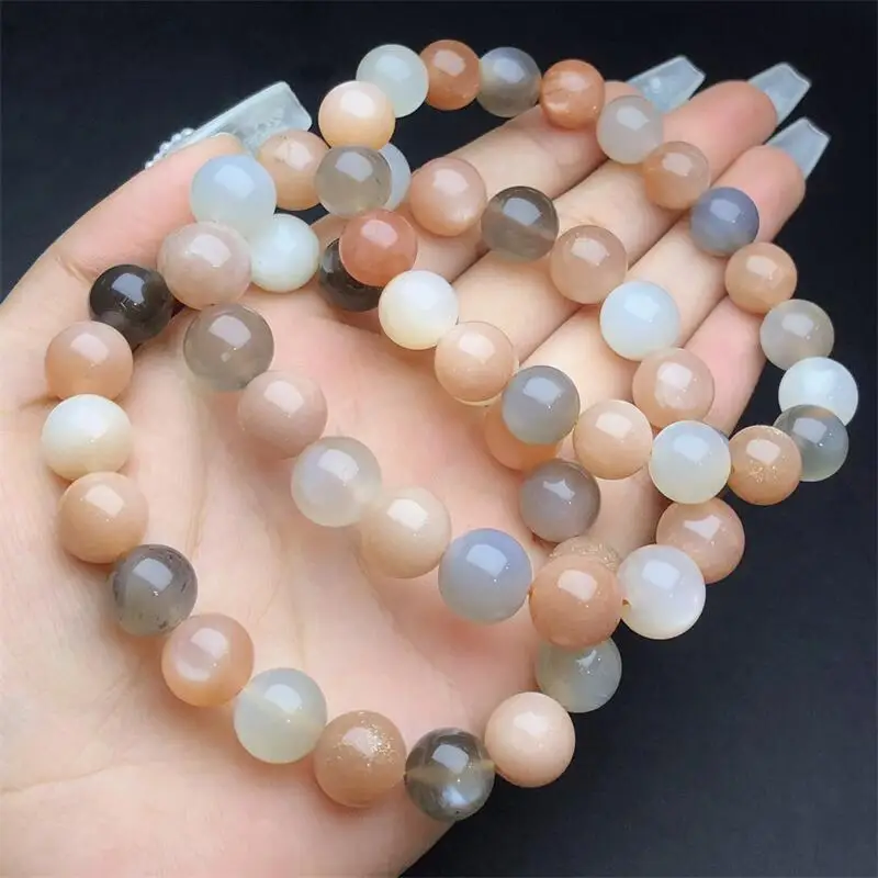 

10MM Natural Colored Moon Stone Bracelet Fashion Crystal Quartz Gemstone Jewelry Reiki Healing Gift For Women 1pcs