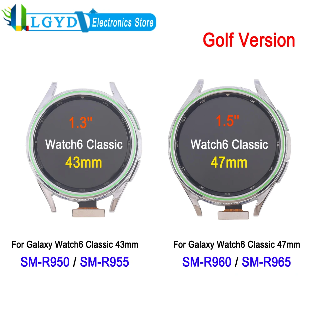 Golf Version Супер AMOLED ‌Экран с рамкой для Samsung Galaxy Watch6 Classic 43 мм SM-R950 R955, для Galaxy Watch6 Classic 47 мм SM-R960 R965