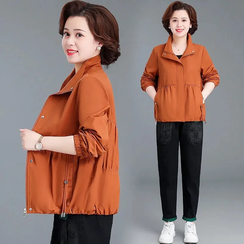 This Year Popular Jacket Women 2023 New Spring Autumn Stand Up Collar Solid Color Loose Belly Covering Slimming Mom Short Coat