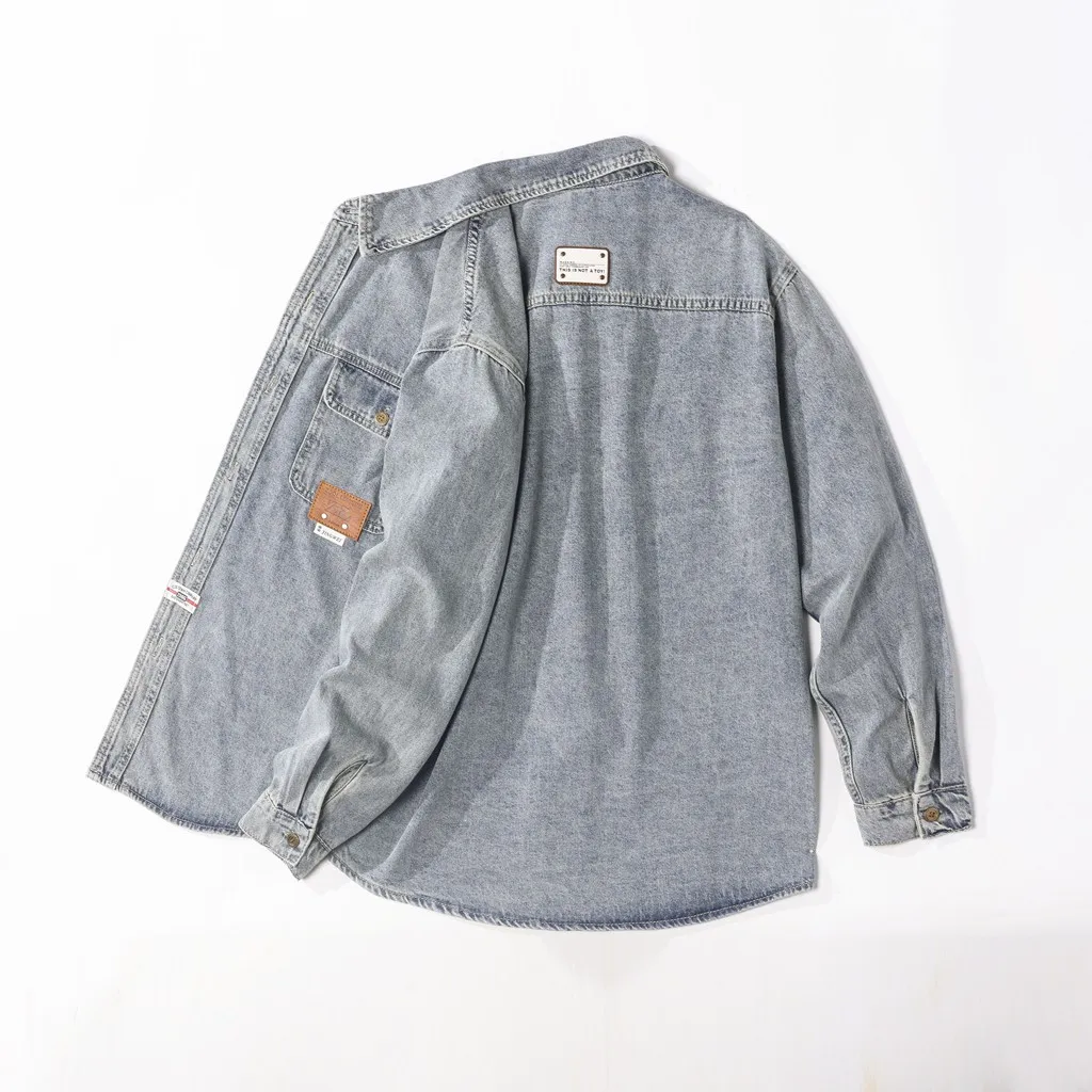 Spring Men's Denim Shirt Loose Trendy Brand Ruffian Handsome Long-sleeved Shirt American Jacket Jacket Spring And Autumn