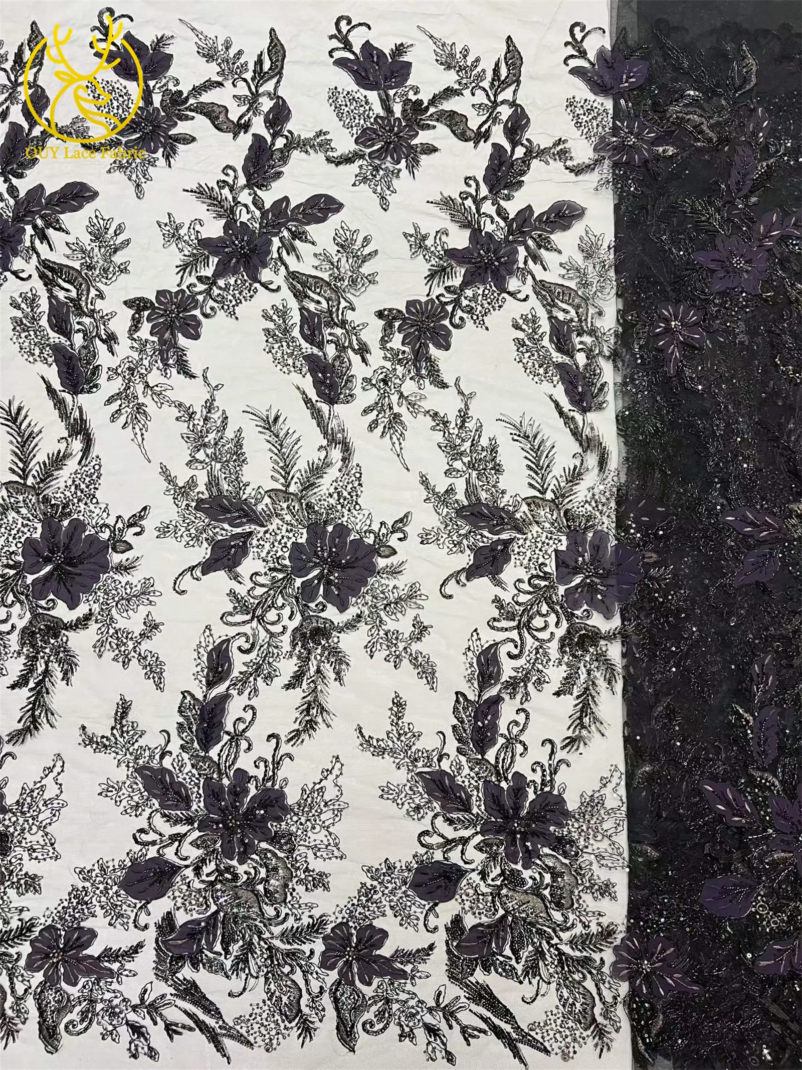 Neuester luxuriöser afrikanischer bestickter Spitzenstoff mit Perlen und Pailletten, 5 Yards französischer Tüll-Spitzenstoff für Party- und Hochzeitskleider zum Nähen. – Detail 17