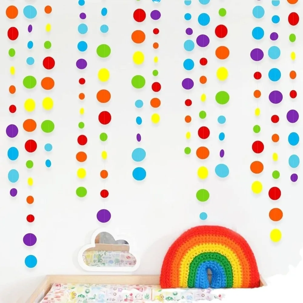 New Paper Circle Garland Banner Colorful Hanging Colorful Dot Garland Round Dots Polka Dot Garland Wedding Decorations