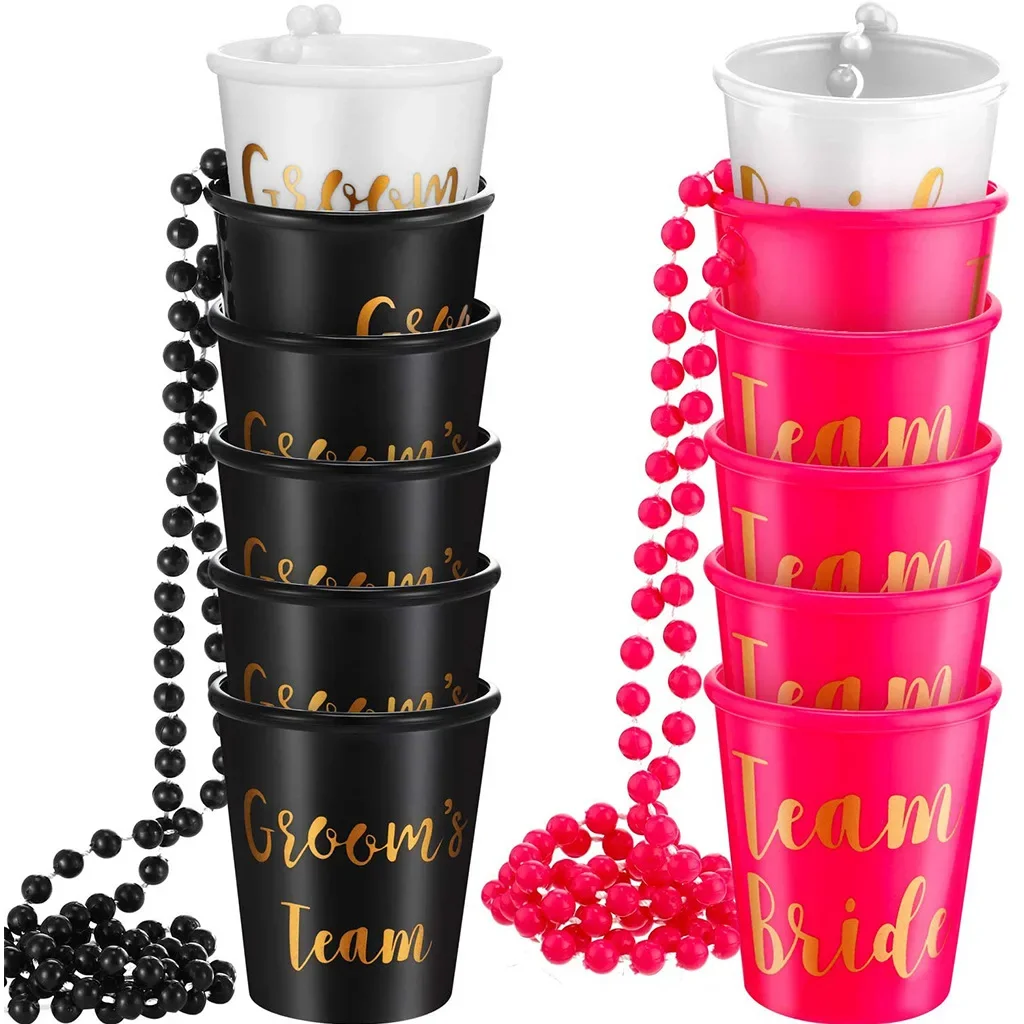 12pcs Team Bride Shot Glass Necklace Bride To Be Shot Cup Wedding Bridal Shower Bachelorette Hen Party Decor Drinking Game Favor