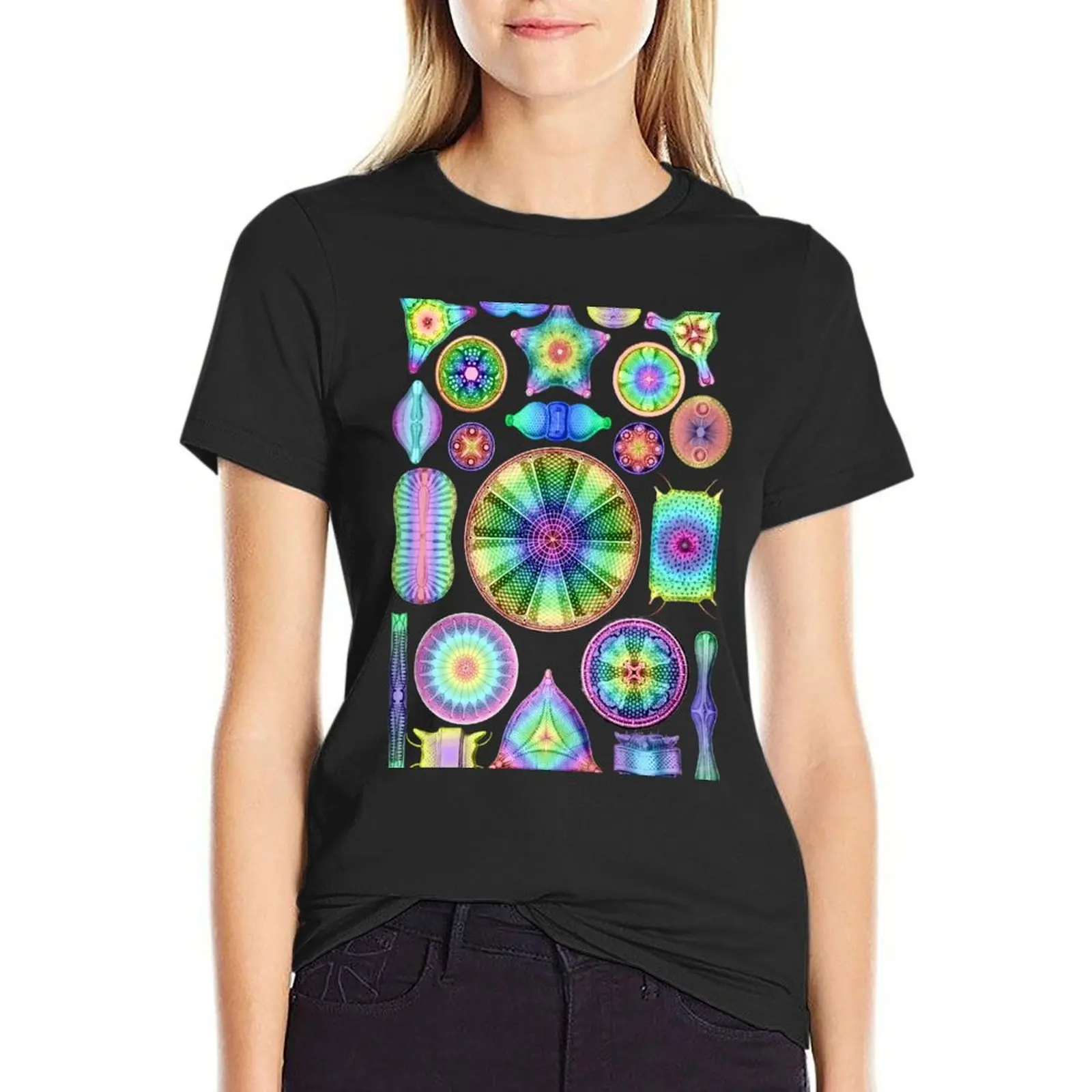 Ernst Haeckel Rainbow Diatoms T-Shirt Short sleeve tee Female clothing lady clothes summer clothes for Women