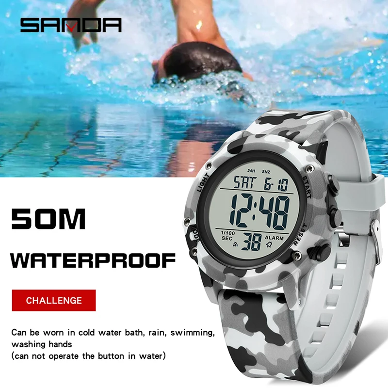 Sanda Top Brand Mens Watches Luxury Multi-function Electronic Watch Luminous Led Digital Display 50m Waterproof Reloj Hombre