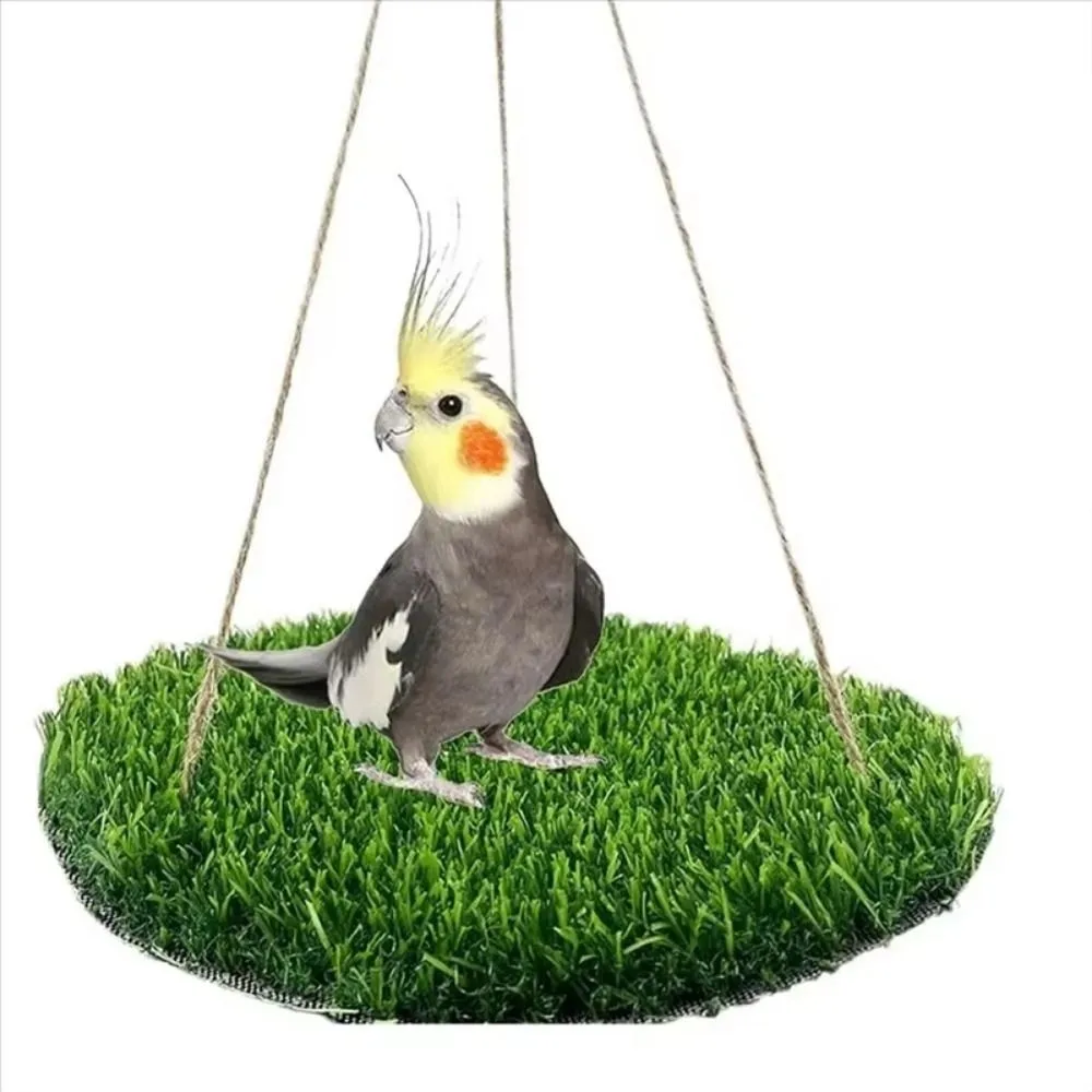 

Artificial Grass Bird Swing Mat Natural Round/Square Shape Hamster Sleep Bed with Hooks Hanging Foraging Mat Toys Reptile Cage