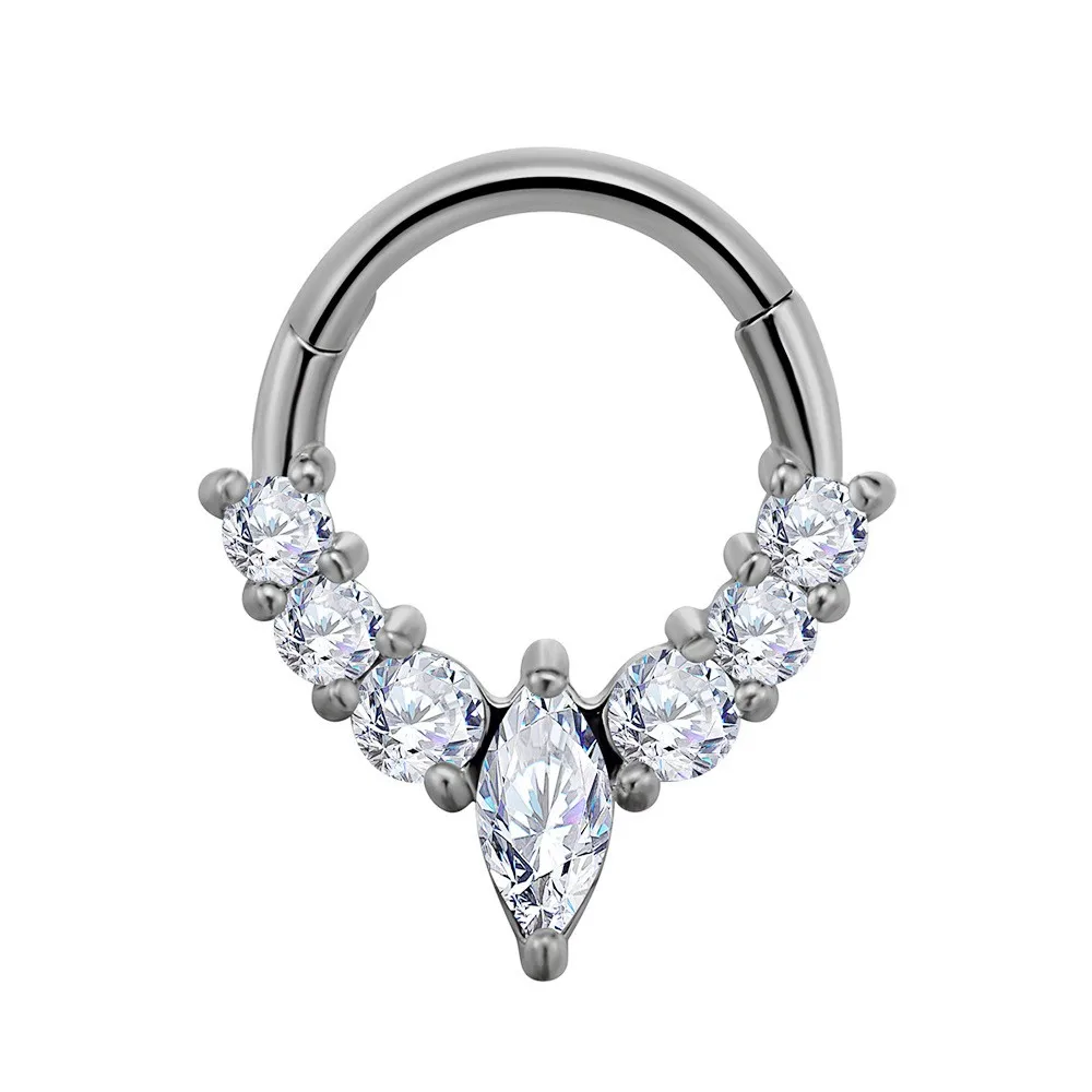 Zircon Clicker Daith Piercing Nose Ring, Surgical Steel