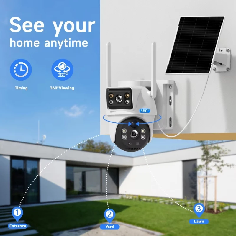 Outdoor, solar-powered CCTV camera with two-way audio, night vision, and cloud storage, 4G wireless IP security system
