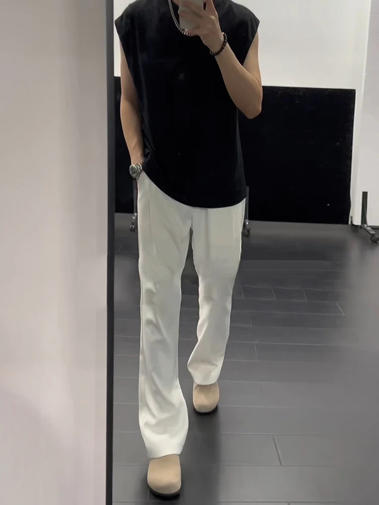 

White Ice Silk Men's Summer Thin Casual Pants Knife Flared Westwear Straight Leg Breathable Comfortable Faionable