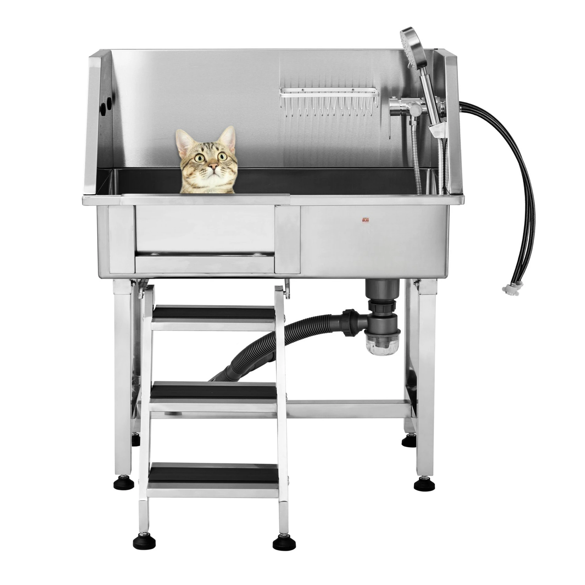 34-inch stainless steel thickened bathtub with left-opening door to clean the pet bath pool