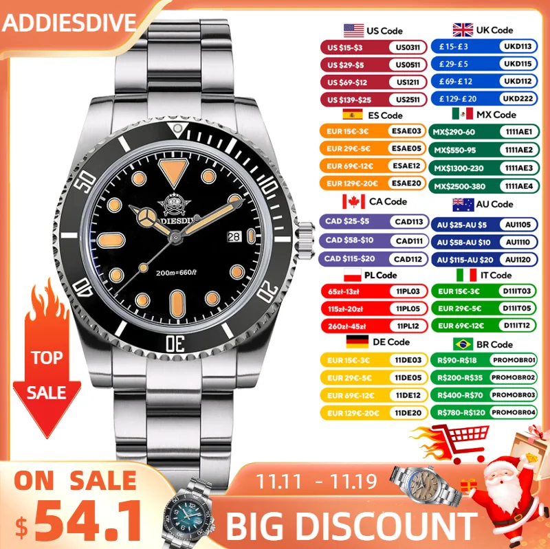 ADDIESDIVE, 39 мм, новые часы для дайверов, роскошный керамический безель, двунаправленное вращение, 200 м, водонепроницаемые, ультратонкие кварцевые часы Luminnous