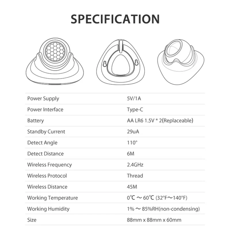 APPLIA-Matter Thread Human Presence Detection Motion Sensor Infrared Motion Detector Tuya Hub Compatible Smart Home Automation D