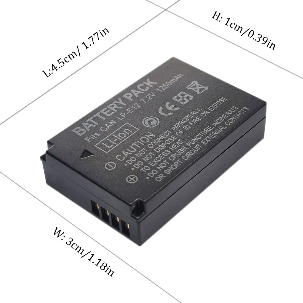 1250mAh 7.2V LP-E12 LPE12 E12 Battery for Canon EOS M3 M5 M6 200D 750D 760D T6i T6s 8000D, Kiss X8i Camera Batteries