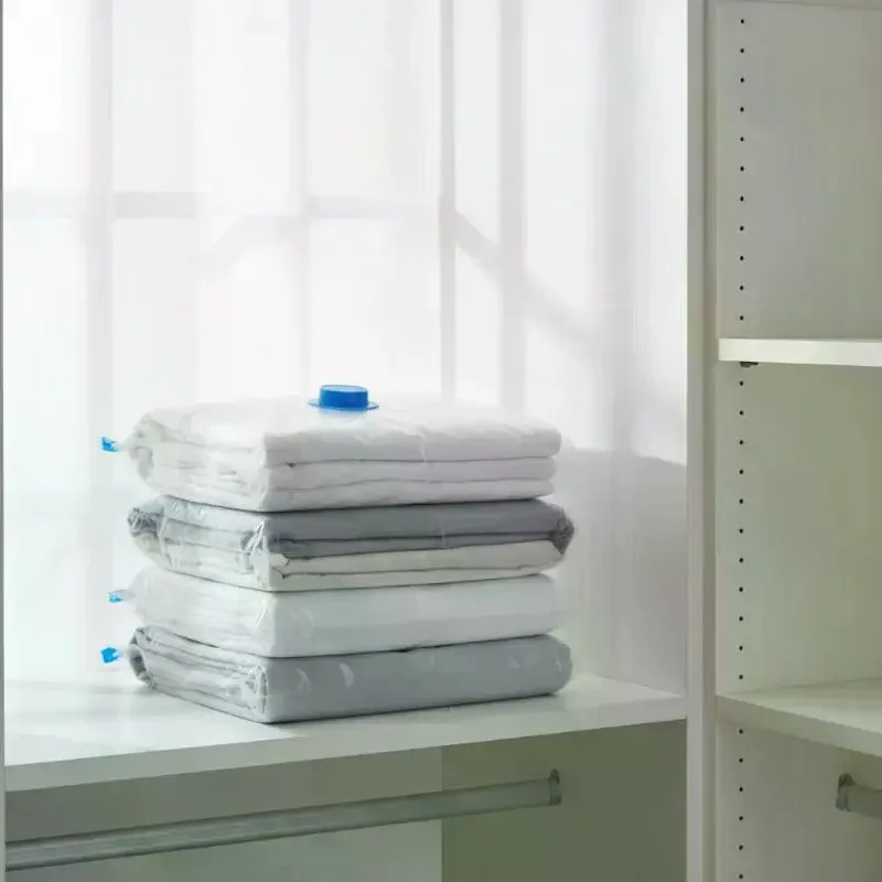 Vacuum Storage Bags With Valve: Foldable Compressed Space Saving Organizer Clothes Blanket Home