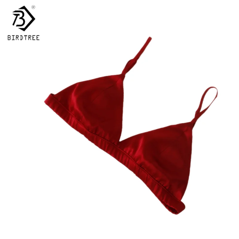 Birdtree، حمالة صدر لاسلكية من حرير التوت عيار 9% من ألياف لدنة 6%، ملابس داخلية ناعمة قابلة للتنفس على شكل مثلث للنساء، على الطراز الفرنسي، 2025 جديد A5D632JF