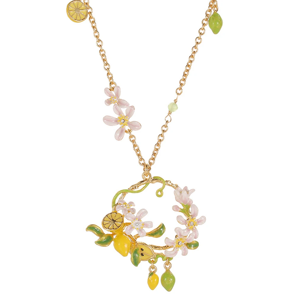 

1Pc Exquisite And Stylish Enamel-glazed White Flower And Lemon Necklace,A Sophisticated And Elegant Floral Wreath Choker