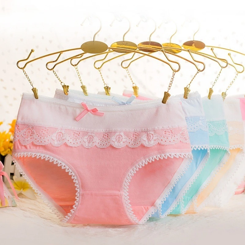 4PC Teenage Girls Lace Panties Underpants Young Girl Briefs Girls Short Panties Kids Underwear 9-20Y