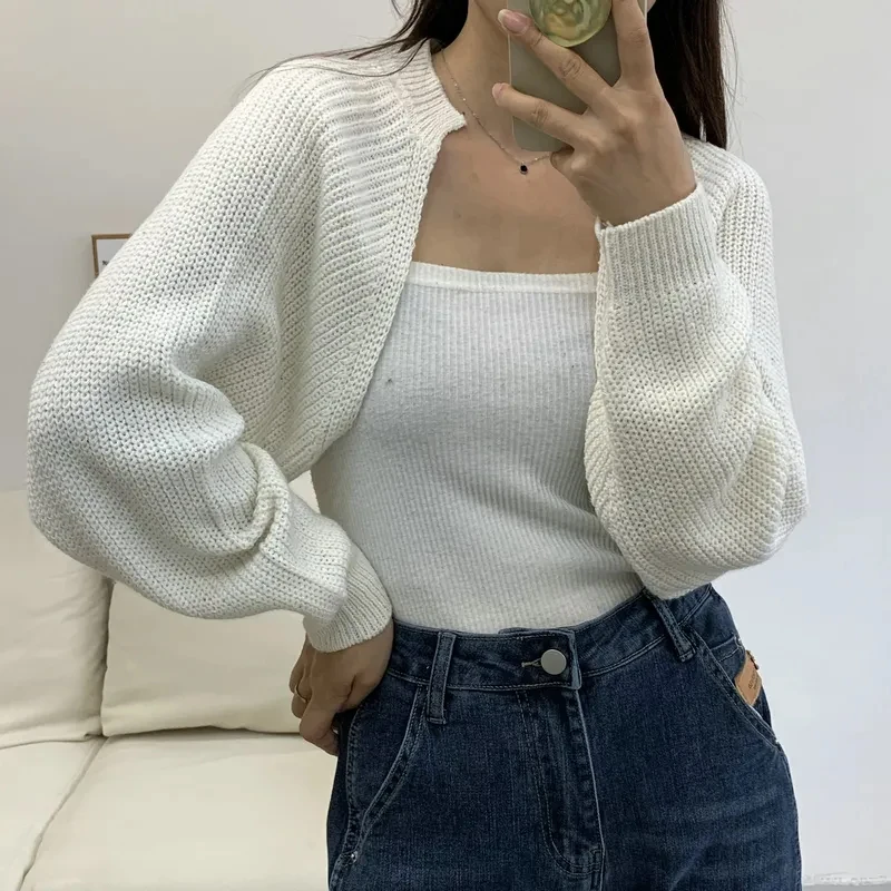 Knitted Shrug for Women Long Sleeve Open Front Bolero Jacket Cropped Cardigan Sweater Teen-girl Y2K 90s Outfit