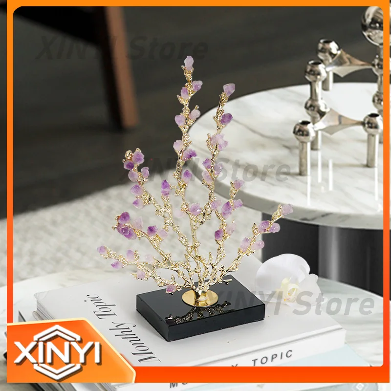 Plum Blossom Barley Fortune Tree Amethyst Glass Ornament Branch for Living Room Model Room Entrance Jewelry Decoration