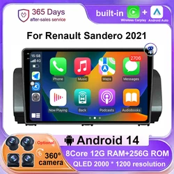 Autoradio Stereo lettore Video multimediale Android 14 per Renault Sandero 2021 Carplay navigazione automatica Stereo GPS 4G LET WIFI QLED