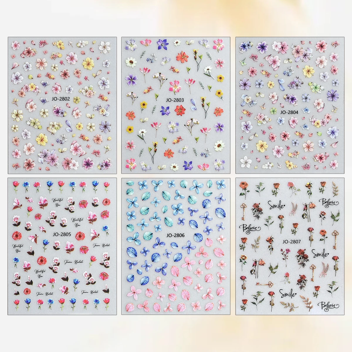 3/6/12/18 ورقة الأزهار مسمار ملصقات المائية زهرة البتلة النباتية الربيع حديقة لينة الباستيل ذاتية اللصق مسمار ملصقات فنية #2