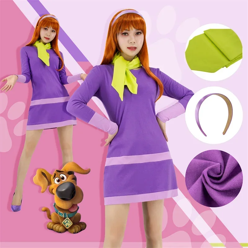 Daphne Cosplay Costume Daphne Purple Dress Women Halloween Carnival Party Uniform Set