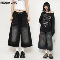 REDDACHiC estilo novio mujeres bigotes pantalones cortos de mezclilla tamaño grande Vintage Casual pantalones anchos pantalones vaqueros holgados Jorts Grunge Y2k ropa de calle