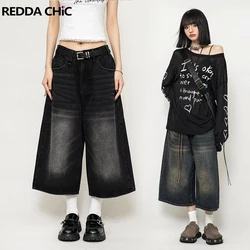 REDDACHiC Boyfriend Style Women Whiskers Denim Shorts Big Size Vintage Casual Wide Pants Baggy Jeans Jorts Grunge Y2k Streetwear