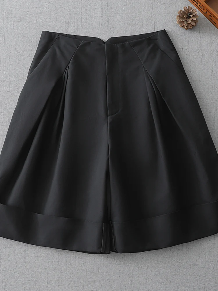 Elegant High Waist A-Line Wide Leg Shorts Women's Summer Cotton Linen Roll-Up Five-Point Pants Korean Style Casual Trousers