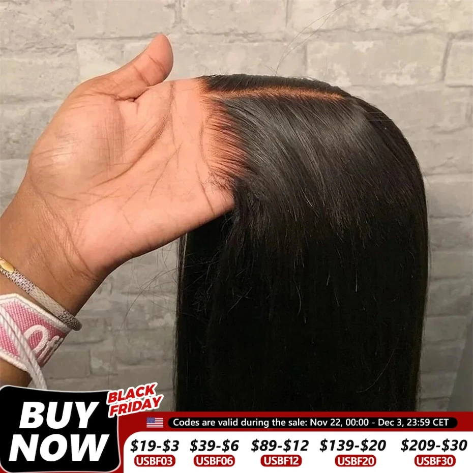 Cabello humano liso, listo para usar, pelucas de cabello humano liso prearrancado, cierre de encaje 5x5, pelucas frontales de encaje precortadas 13x4 ostentosas