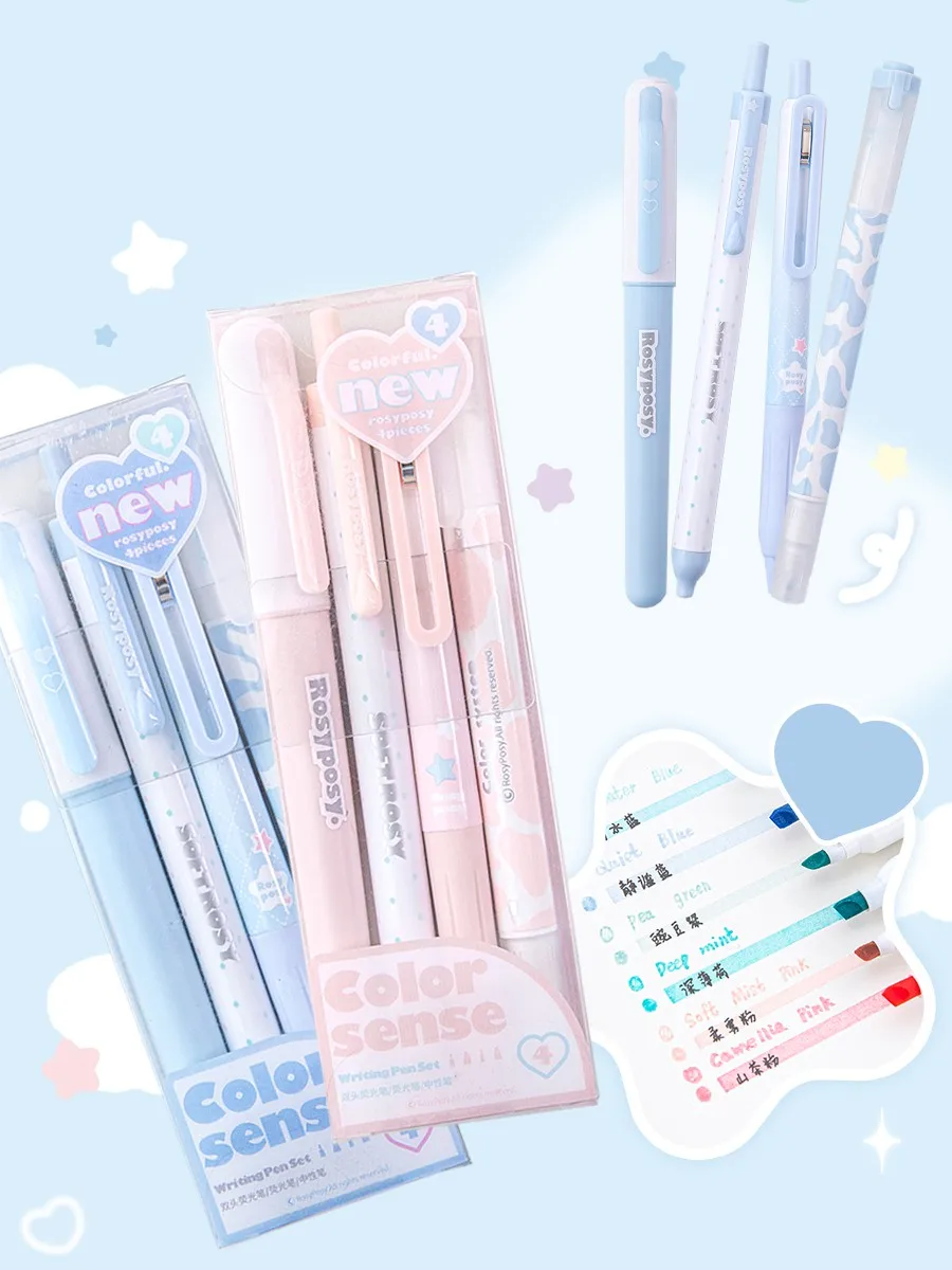 4 stücke Farbe Sinn Schreibstifte Set Creme Text marker schwarz Gel Tinte Stift Marker Liner a7489 – Detail 1