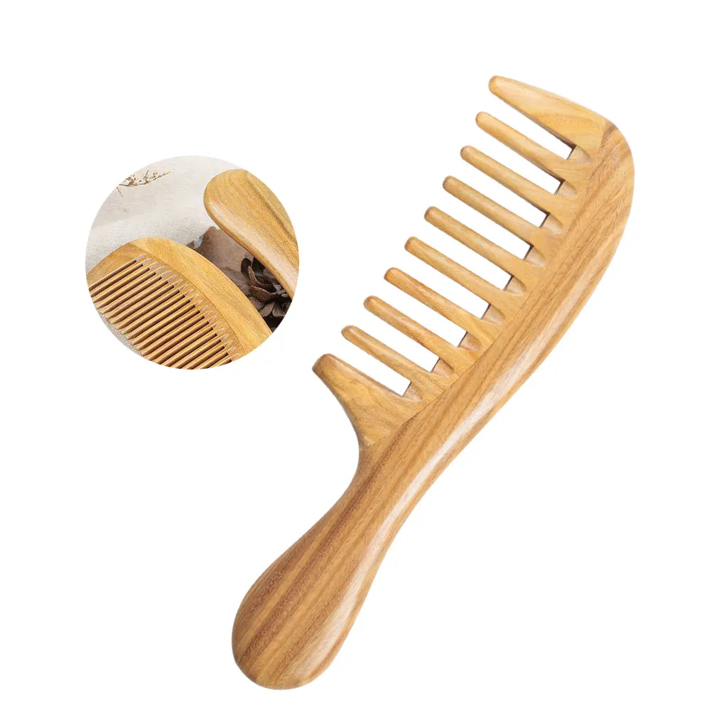 

1 шт. Расческа ручной работы из сандалового дерева, антистатическая, с широкими зубьями, для ежедневной укладки и распутывания волос любого длины, подарок на день рождения