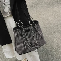 Women's Fashion Luxury Design Shopper Totes Large-Capacity pu Leather Rhinestones Shoulder Handbag Female Brand Top Handle Bags