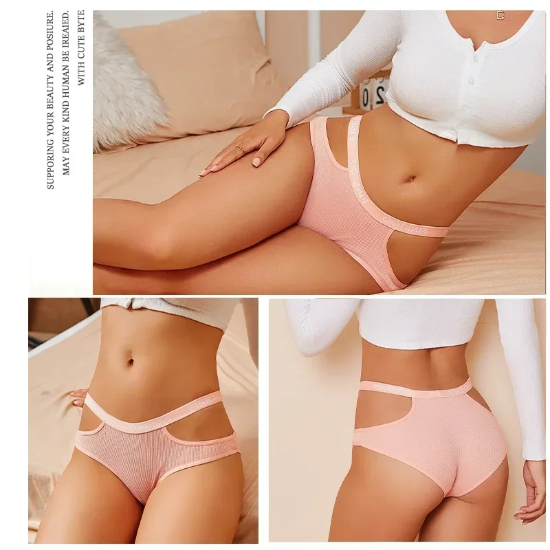 3 Teile/satz Baumwolle Doppel Brief Gürtel Slip frauen Höschen Sexy Aushöhlen Intime Unterhose Einfarbig Mode Unterwäsche S-XL