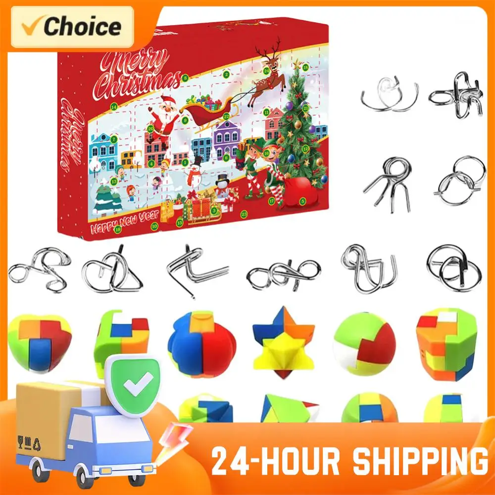 

2025 Christmas Advent Calendar Metal Ruban Lock Puzzles Set 24Pcs Metal&Plastic Puzzle Fun Challenges Toys for Adults Teens Kids