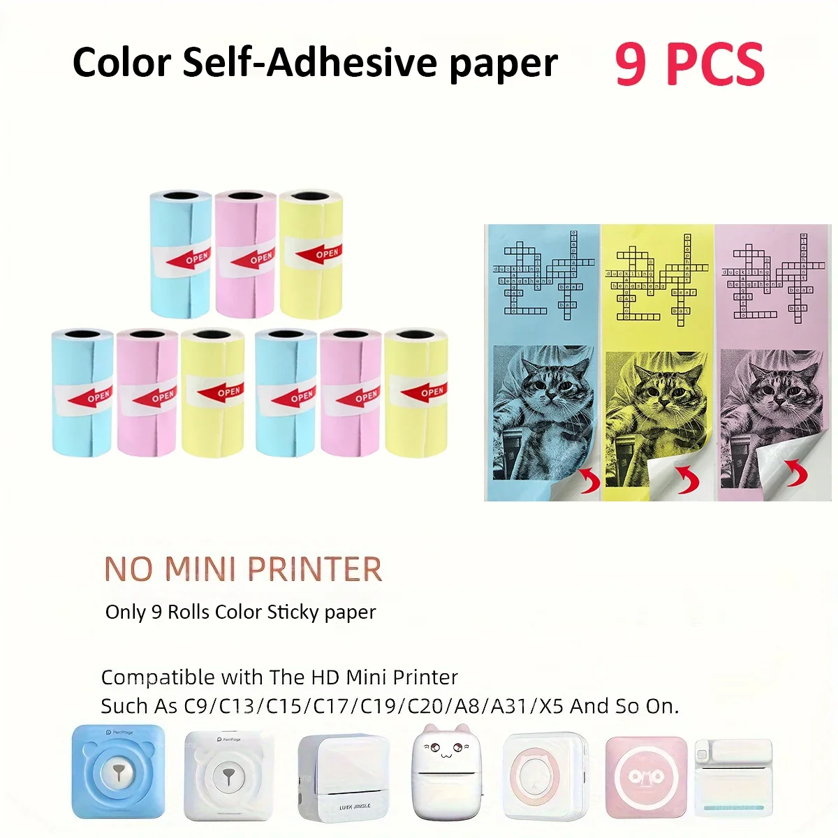 Colorful Sticker Paper Thermal Printer Paper Mini Printing Paper Roll and Self-Adhesive Printable For Preipage Thermal Printers