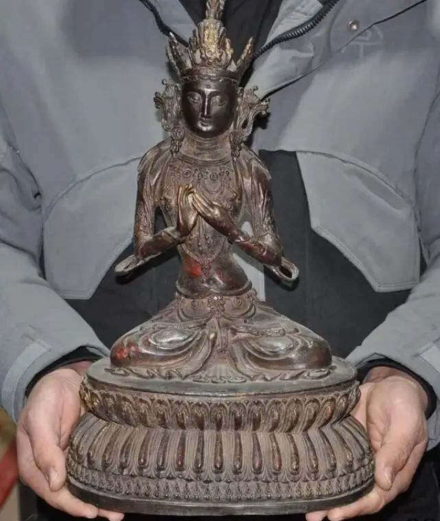 Old Tibetan Buddhism temple bronze Tara Kwan-Yin GuanYin goddess Buddha statue