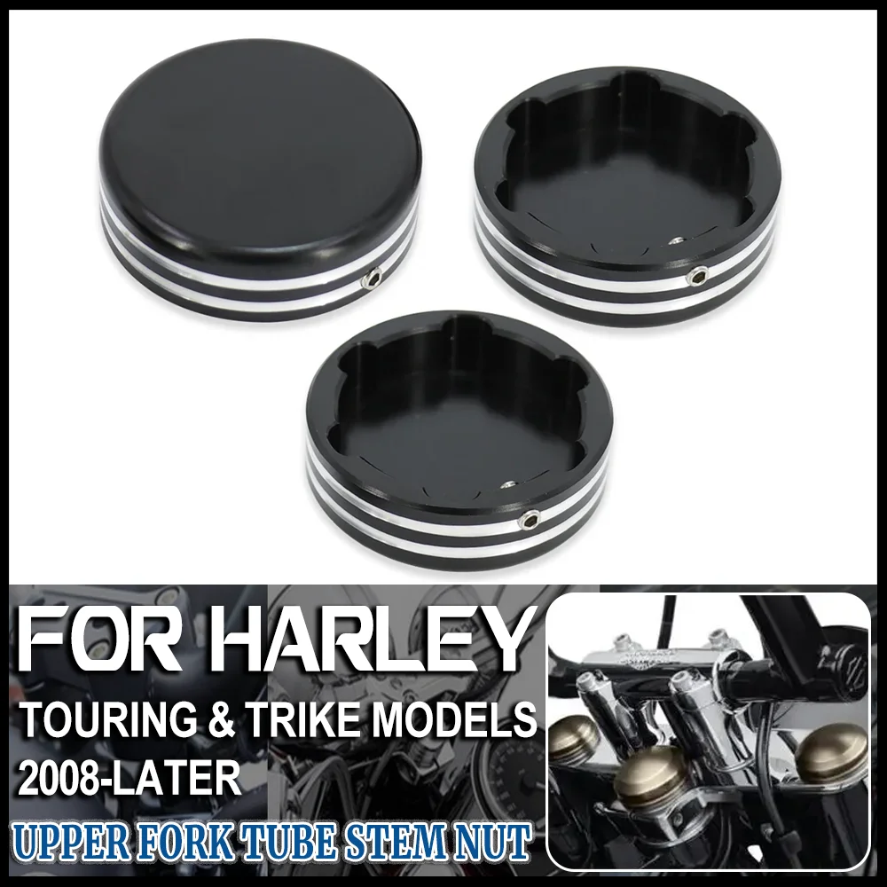 

CNC Upper Fork Tube Stem Nut Covers Cap for Harley Dyna 2006-2017 Sportster XL 883 1200 1988-2013 Softail Fat Bob Super Glide