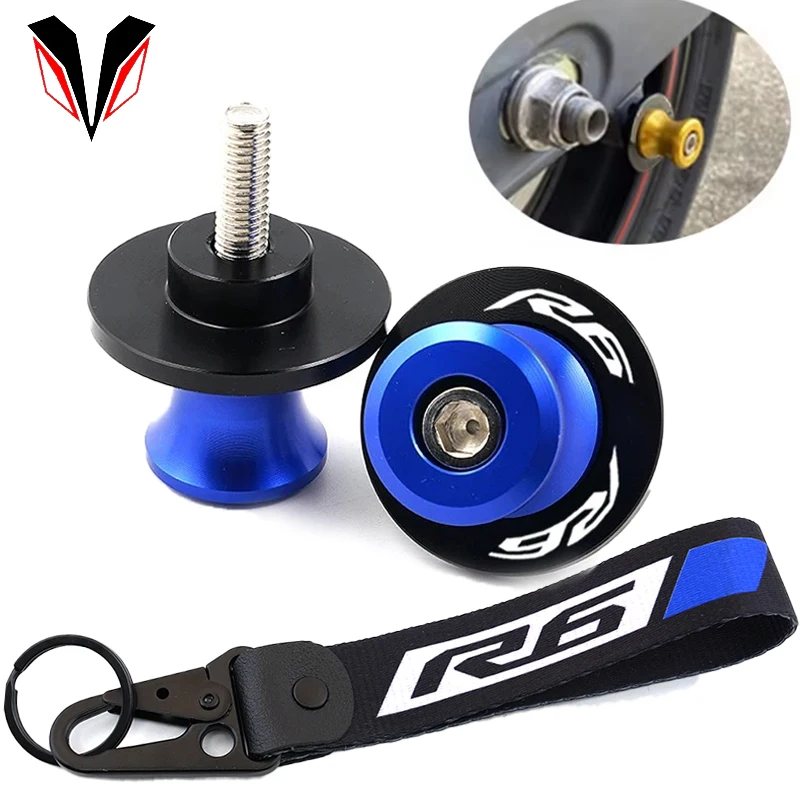 Motorcycle Slider Stand Swingarm Spools 6MM Screws & Keychain Key Ring For YAMAHA R6 YZF-R6 1999 2000-2018 2019 2020 2021 2022