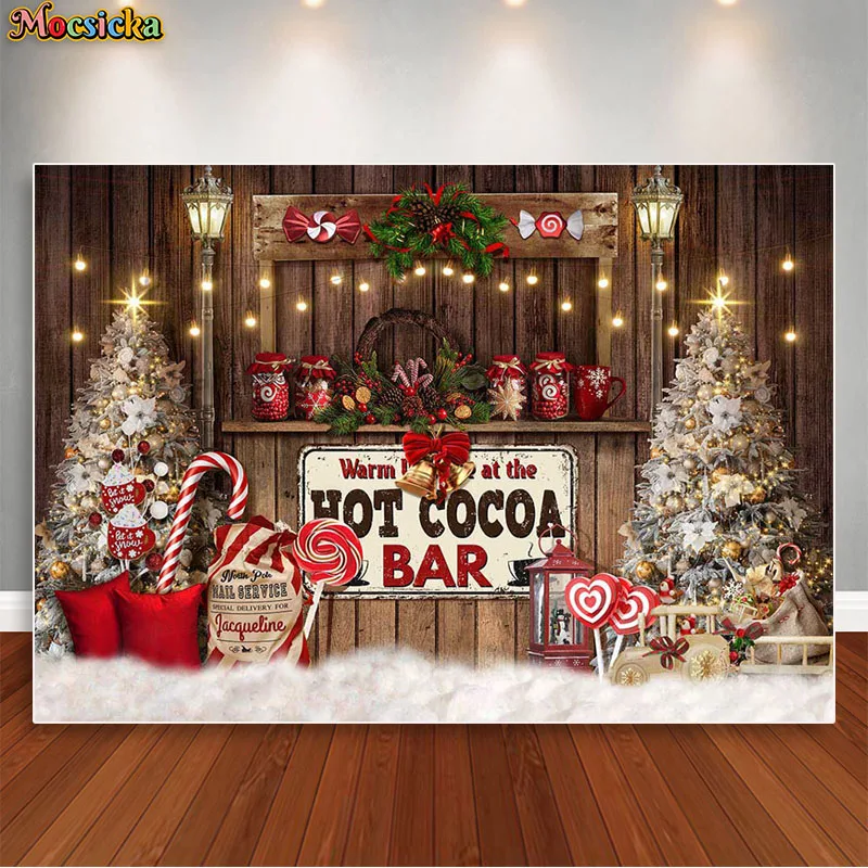 

Hot Cocoa Bar Backdrop for Photography Candy Cane Christmas Background Winter Chocolate Photoshoot Kids Baby Photo Props Booth